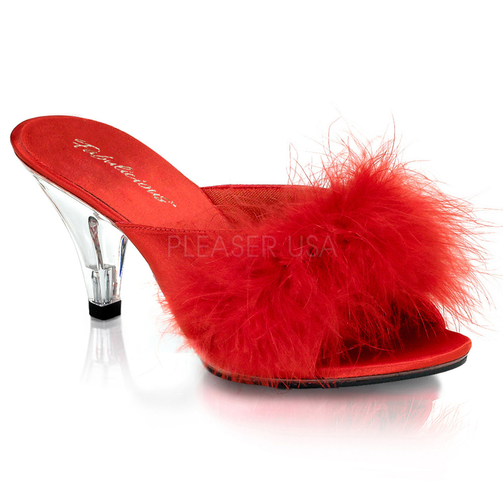 Satin Marabou Fur Slide On High Heel Shoes